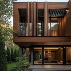 طراحی نمای ساختمان یک طبقه با چوب