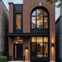 طراحی نمای ساختمان یک طبقه با آجر