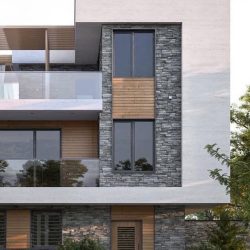 طراحی نمای ساختمان یک طبقه با متریال سنگ